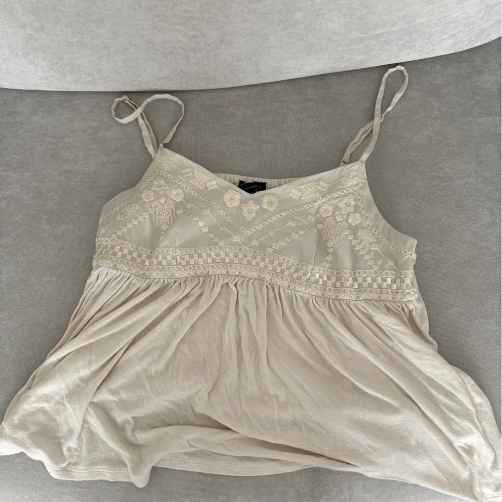 American Eagle Outfitters Cream Lace Tank Top
